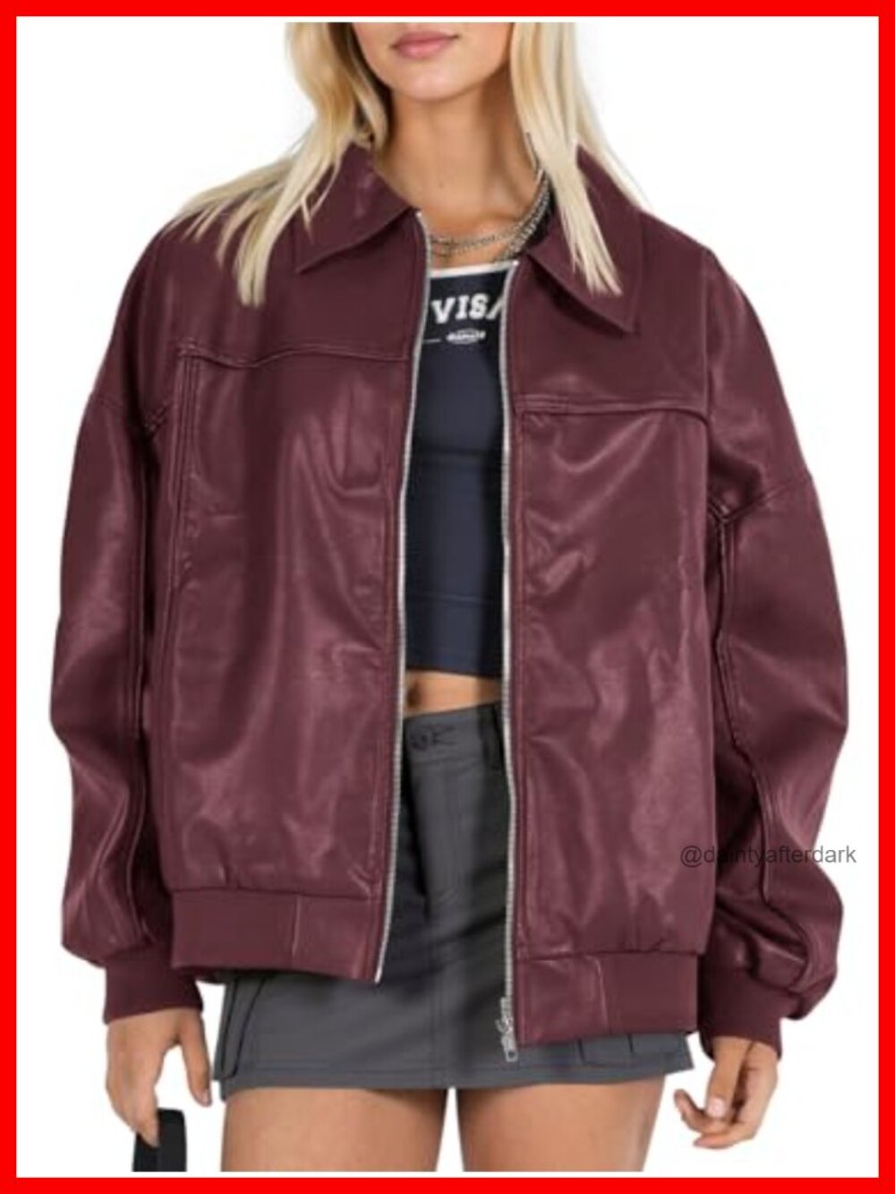 Faux Leather Oversized Bomber Moto Biker Zip Jacket